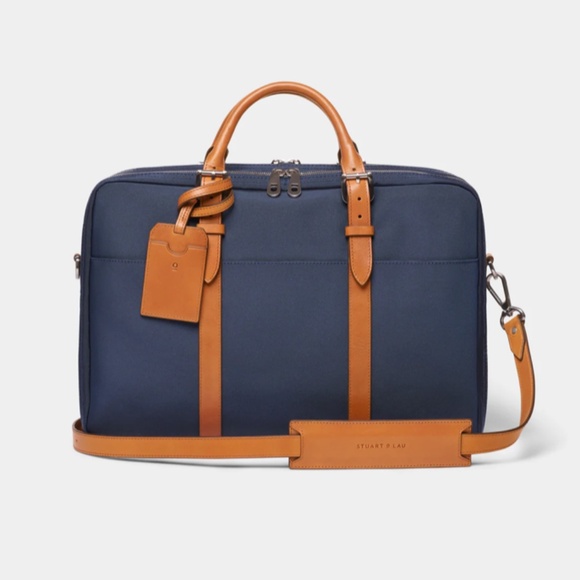 Stuart & Lao Cary Briefcase - The Double - Navy and Tan - Picture 2 of 6